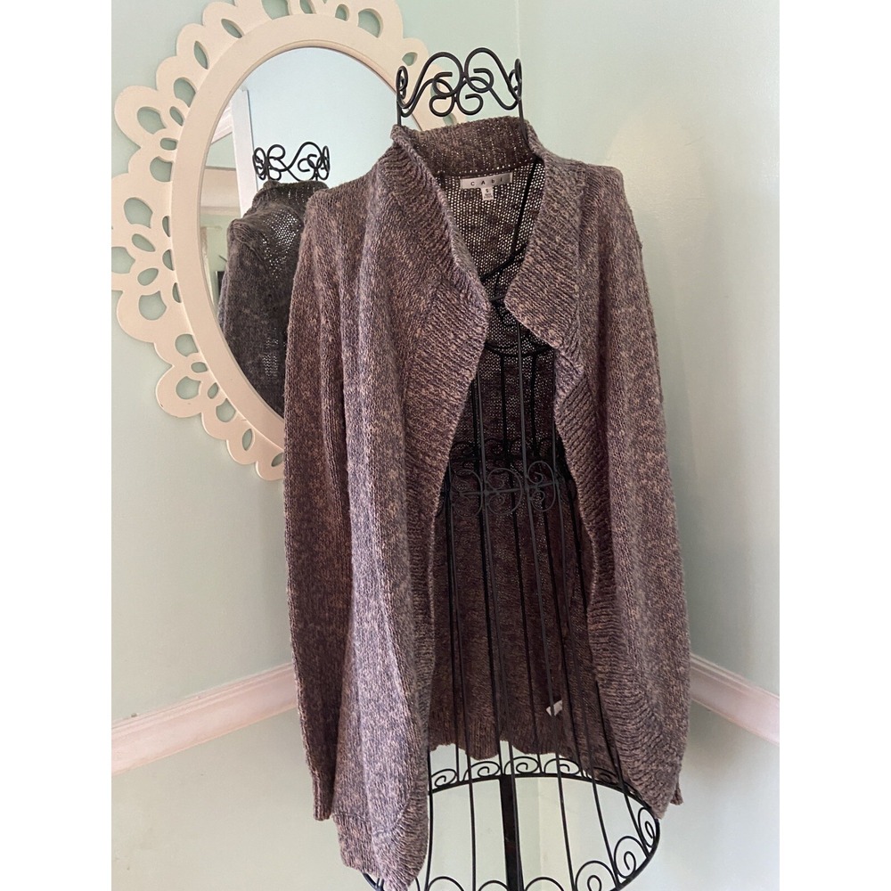 CAbi #880 Gray Brown Marled Cotton Knit Open Front Sweater Cardigan Sweater Sz S